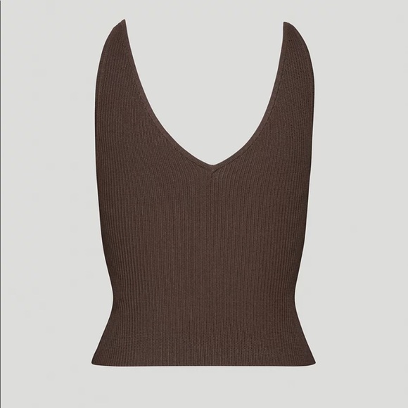 NWOT Babaton Sculpt Knit double v tank in rich mocha brown - Picture 4 of 7
